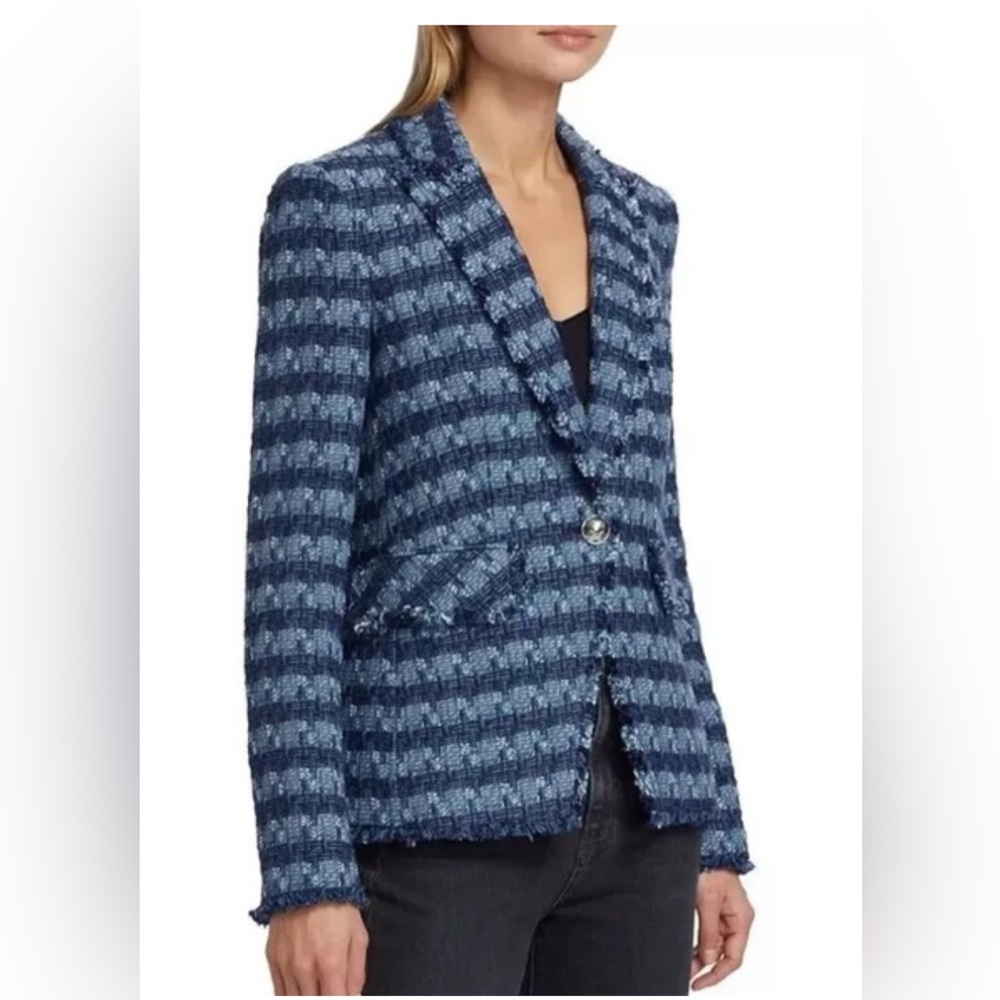 Veronica Beard Cutaway Dickey striped cotton-blend tweed blazer. Size 10